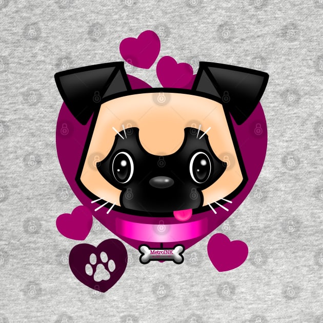 Pug Love Pink by MetroInk